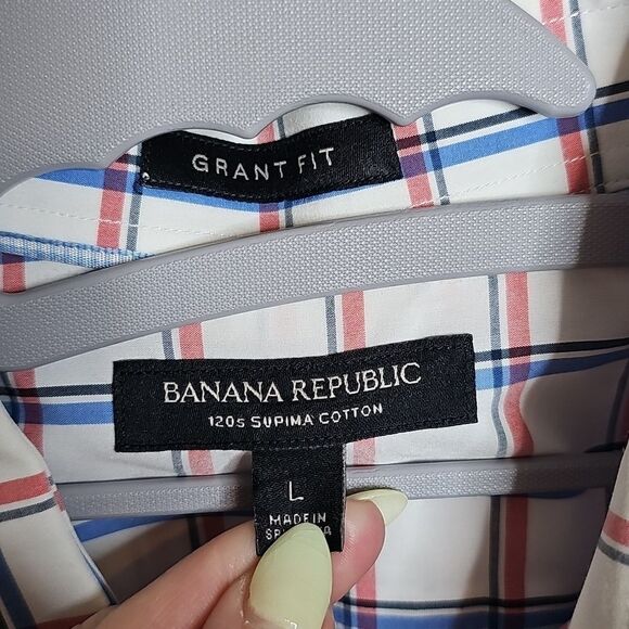 Banana Republic Grant Fit 120s Blue and Red Plaid Button Down Shirt Long Sleeve - Picture 3 of 7